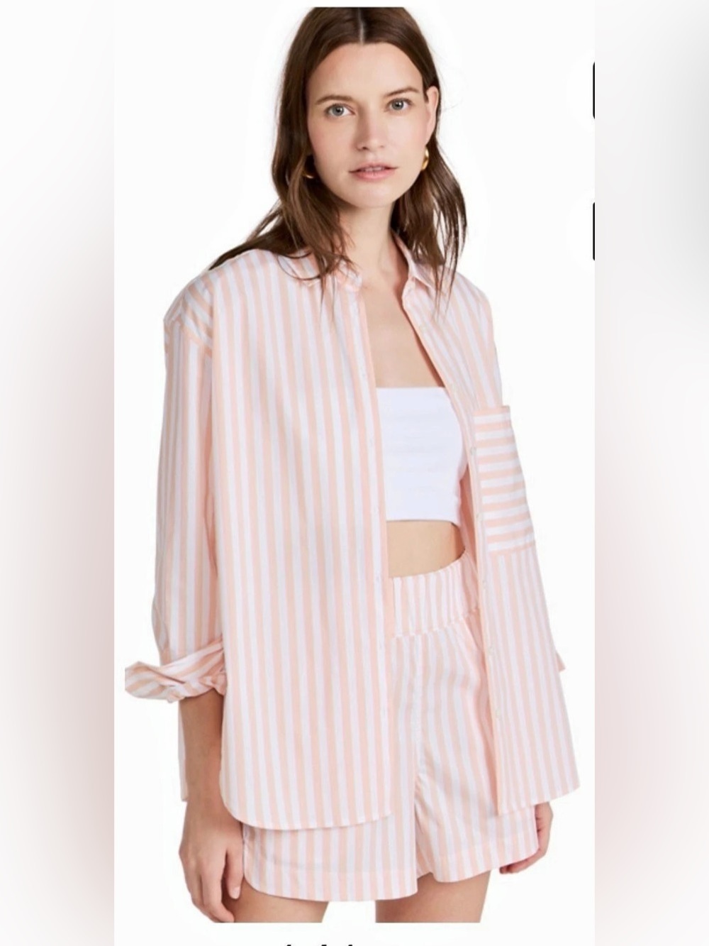 AYR The Deep End Button Down Shirt Pink & White Medium